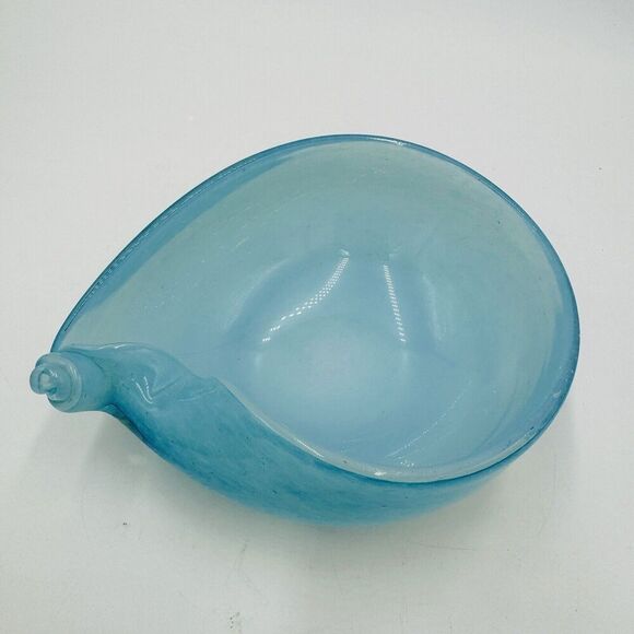 MCM Murano Art Glass Barbini Aqua Blue Bowl Italy Hand Blown - Picture 14 of 15
